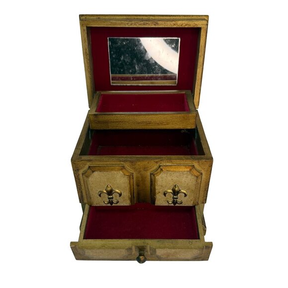 Vintage 1960s 1970s French Provincial Florentine Jewelry Music Box Lion's Head H - Picture 9 of 11